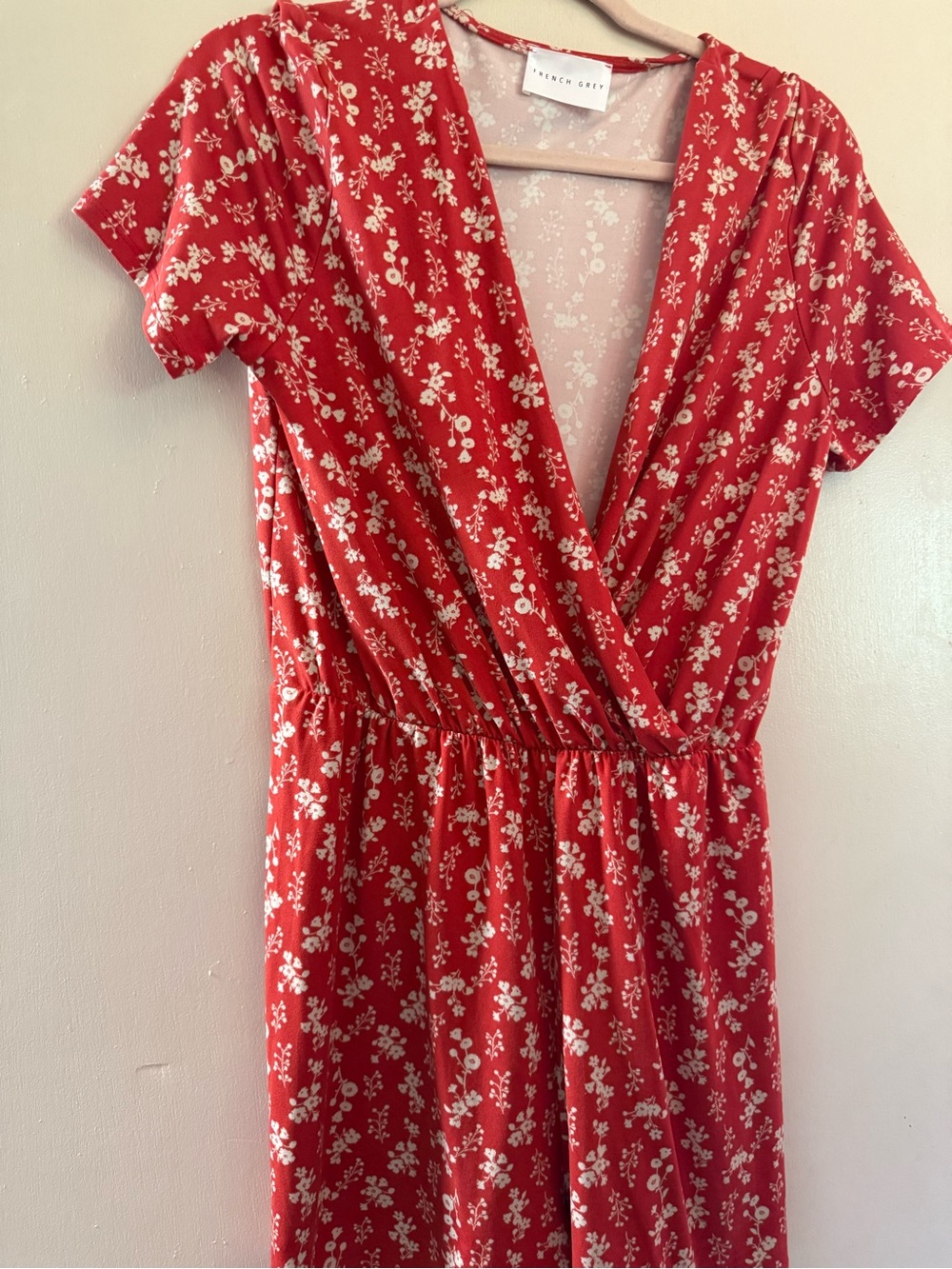 French Grey Red Floral Romper with White Print
